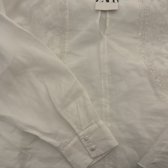 ZARA WOMAN RAMIE BLOUSE WITH EMBROIDERY OYSTER WHITE 4786/104 XS - Picture 7 of 7